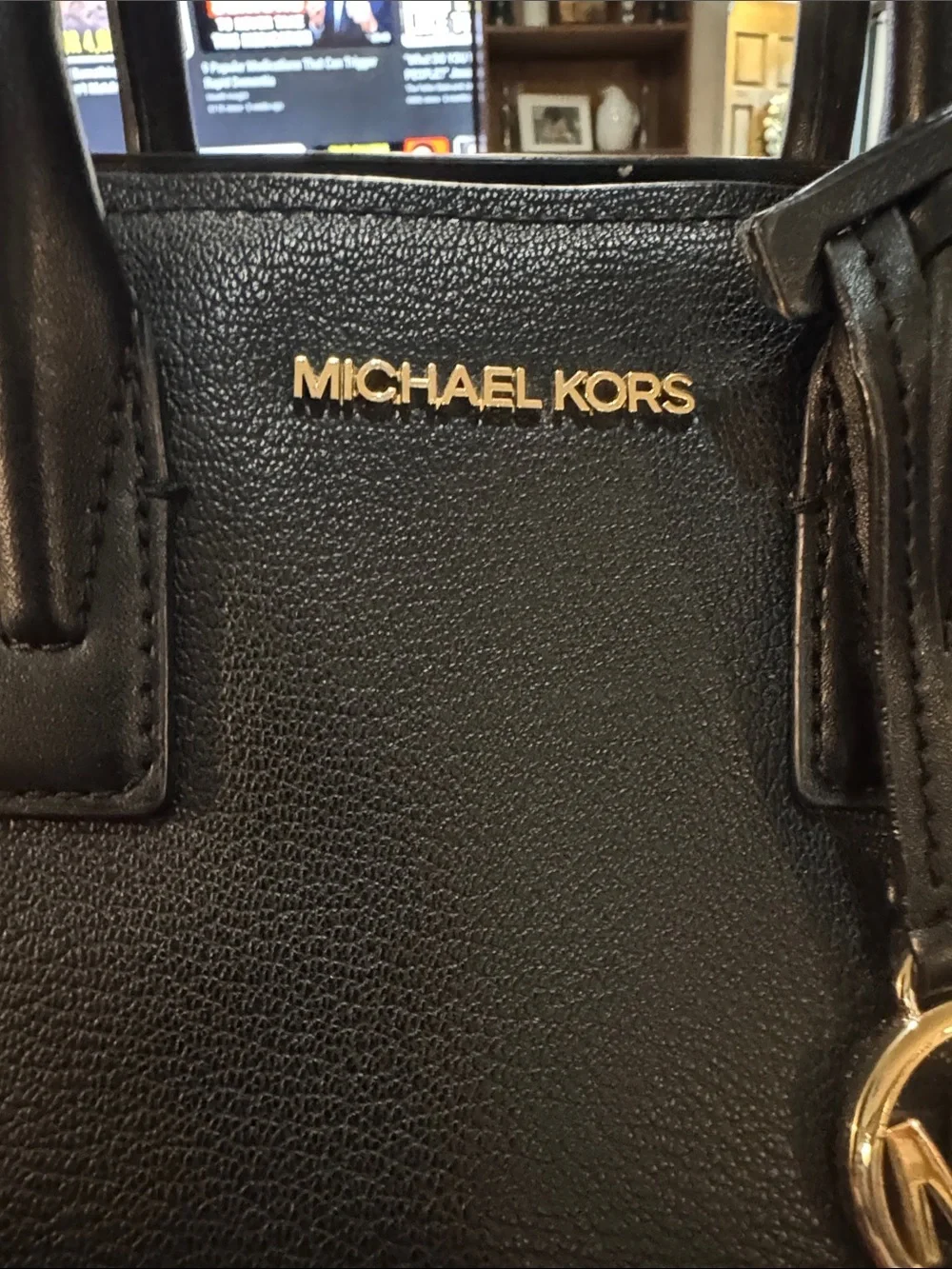 Michael Kors Avril Small Leather MK Charm Crossbody Top Zip Satchel Bag (Black)